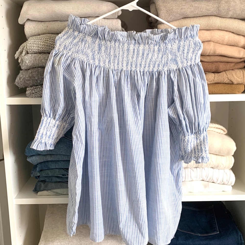 Seersucker Off the Shoulder Top